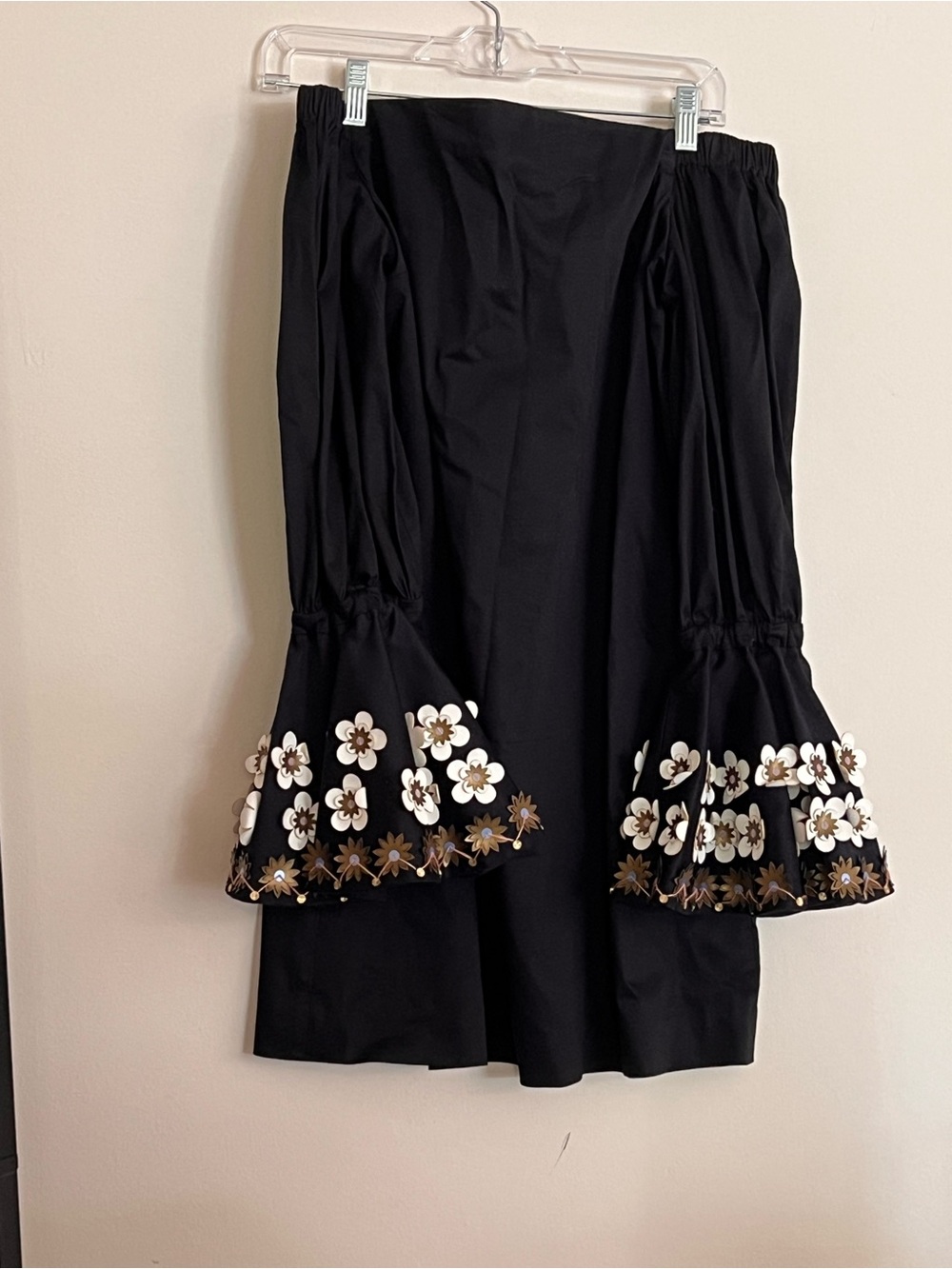 Alexis Black Mini Dress with White & Brown Floral Trim